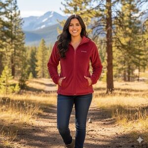 Columbia Women’s Hooded Full-Zip Red Fleece Jacket